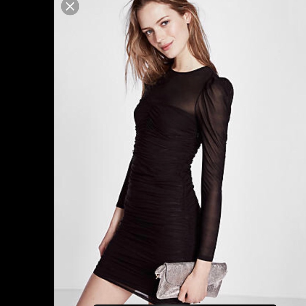 Express Ruched Long Sleeve Mini Sheath Dress